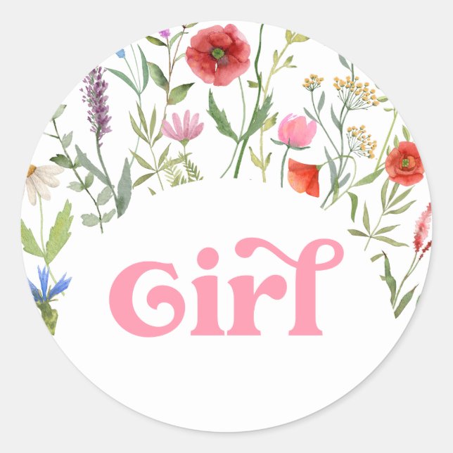 Girl Wildflower Baby Shower Game  Classic Round Sticker (Front)
