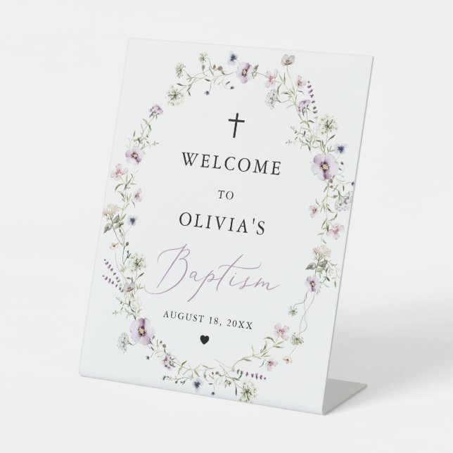 Girl Wildflower Baptism Welcome Pedestal Sign (Front)