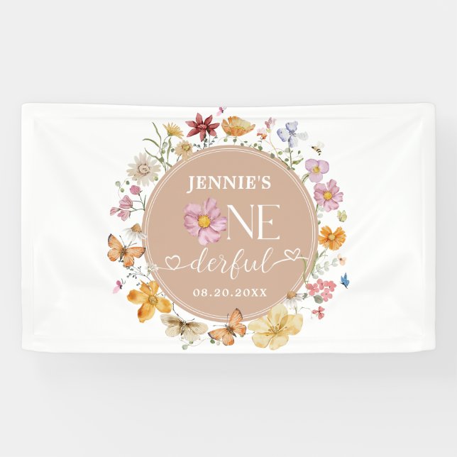 Girl Wildflower Onederful 1st Birthday Party Banner (Horizontal)
