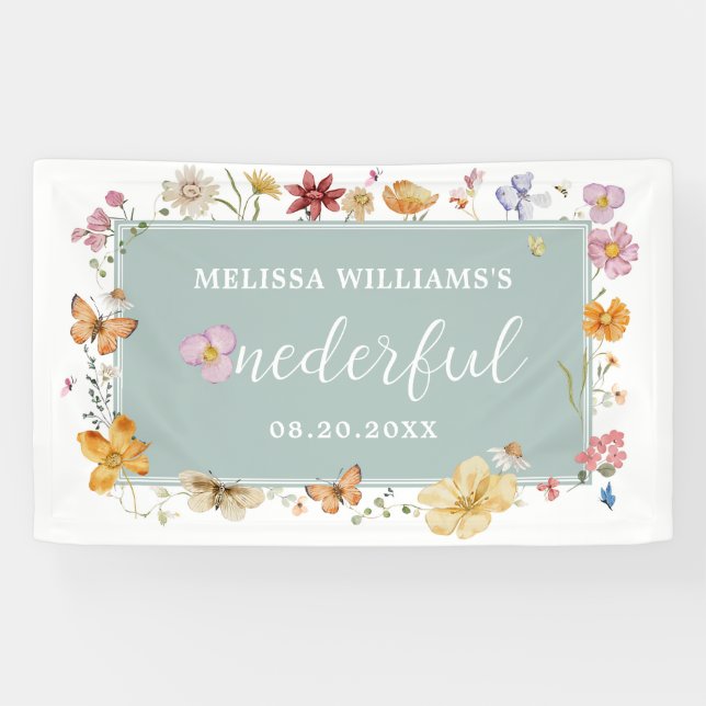 Girl Wildflower Onederful 1st Birthday Party Banner (Horizontal)