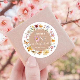 Girl Wildflower Onederful 1st Birthday Party Classic Round Sticker