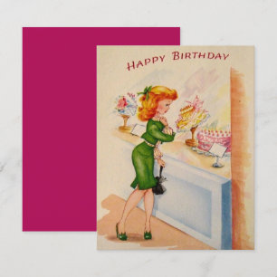 Girl Window Shopping Happy Birthday Card