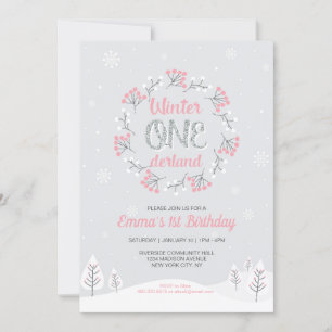 Girl Winter Onederland 1st Birthday, First bday Invitation