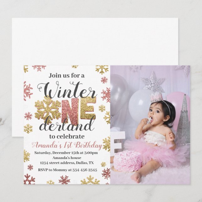 Girl Winter Onederland Birthday Invitation Photo (Front/Back)