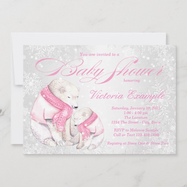 Girl Winter Wonderland Bear Baby Shower Invitation (Front)