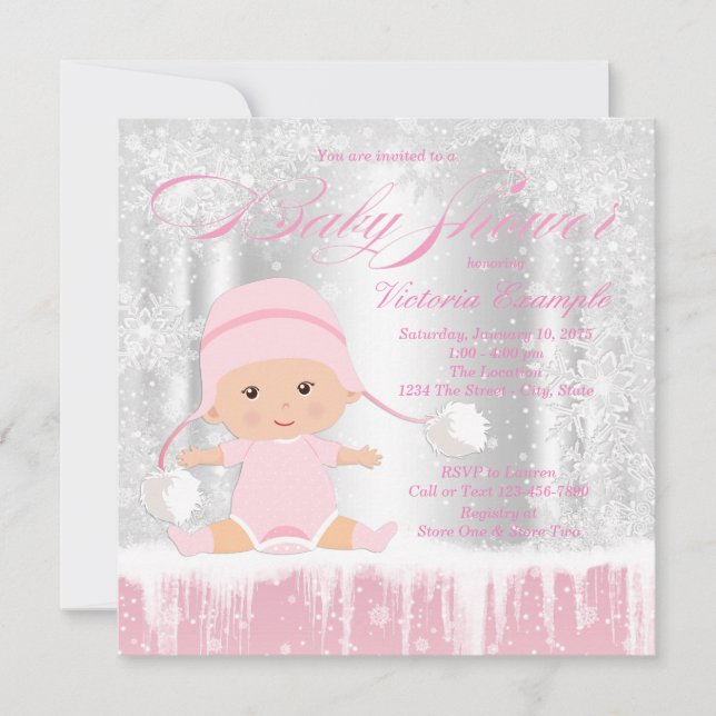 Girl Winter Wonderland Snow Baby Shower Invitation (Front)