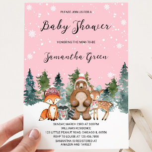 Girl Winter Woodland Baby Shower Invitation