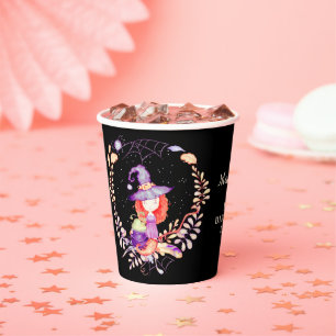 Girl Witch Birthday Watercolor Paper Cups