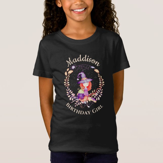 Girl Witch Birthday Watercolor T-Shirt (Front)