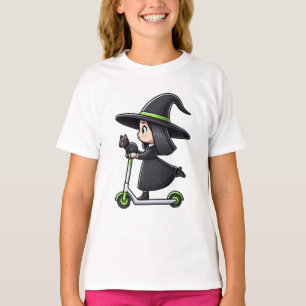 Girl Witch with Cat ridding a Scooter  T-Shirt
