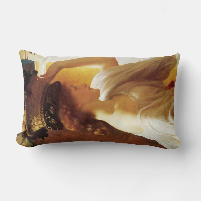 Girl With a Basket of Fruit (by Frederic Leighton) Lumbar Cushion (Front)