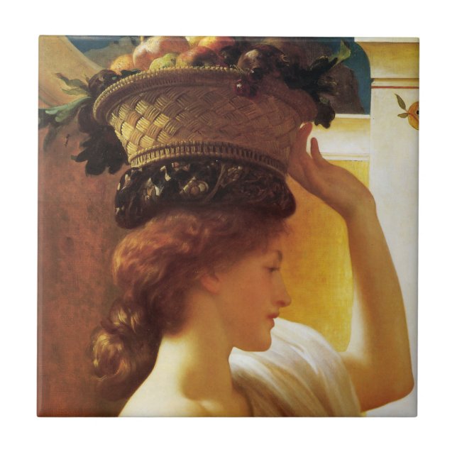 Girl With a Basket of Fruit (by Frederic Leighton) Tile (Front)