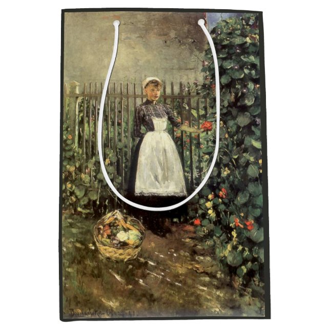 Girl With a Basket of Vegetables in a Garden Medium Gift Bag (Front)