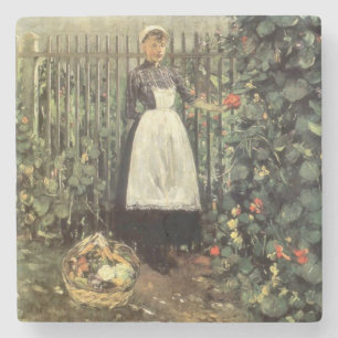 Girl With a Basket of Vegetables in a Garden Stone Coaster