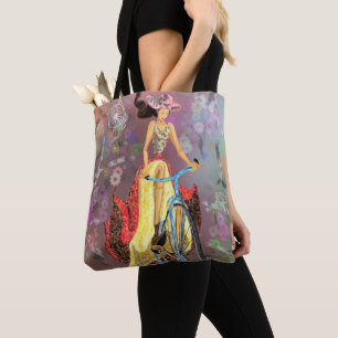 Girl with a Bike Tote Bag - Art Painting