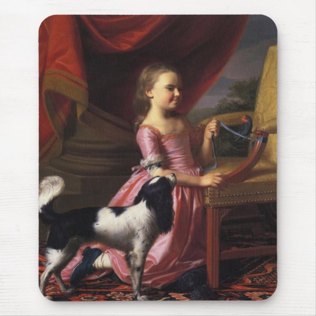 Girl with a Bird and a Dog (John Singleton Copley) Mouse Pad (Front)