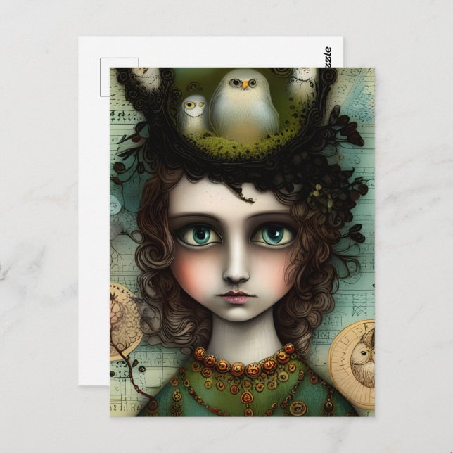Girl With a Bird Nest on Her Head Postcard (Front/Back)