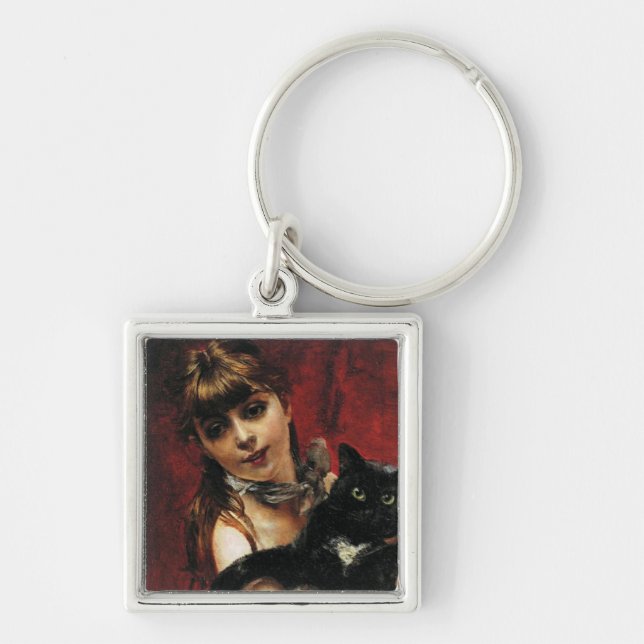 Girl With a Black Cat in Her Arms Key Ring (Front)
