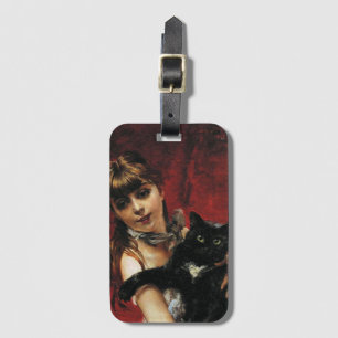 Girl With a Black Cat in Her Arms Luggage Tag
