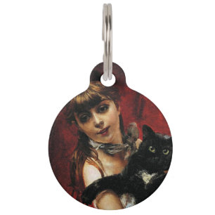 Girl With a Black Cat in Her Arms Pet Tag