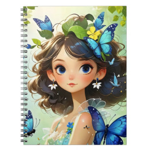 girl with a blue butterfly on her head notebook