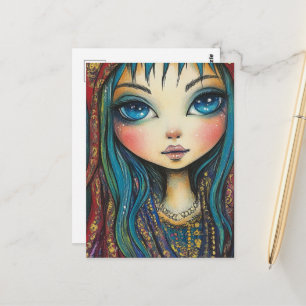 Girl With a Blue Eyes and Hair Postcard