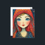 Girl With a Blue Eyes Dressed in Red and Blue Postcard<br><div class="desc">A beautiful woman with a blue eyes dressed in red and blue fantasy AI generated art</div>