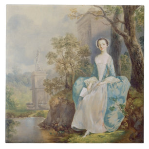 Girl with a Book Seated in a Park, c.1750 (oil on Tile