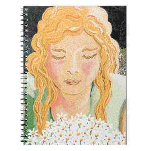 girl with a bunch of daisies spiral notebook