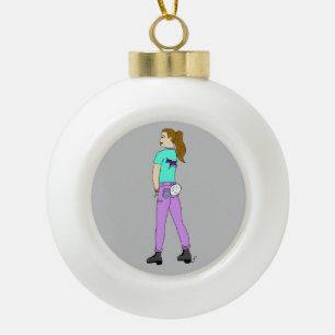 girl with a bunny tail ceramic ball christmas ornament
