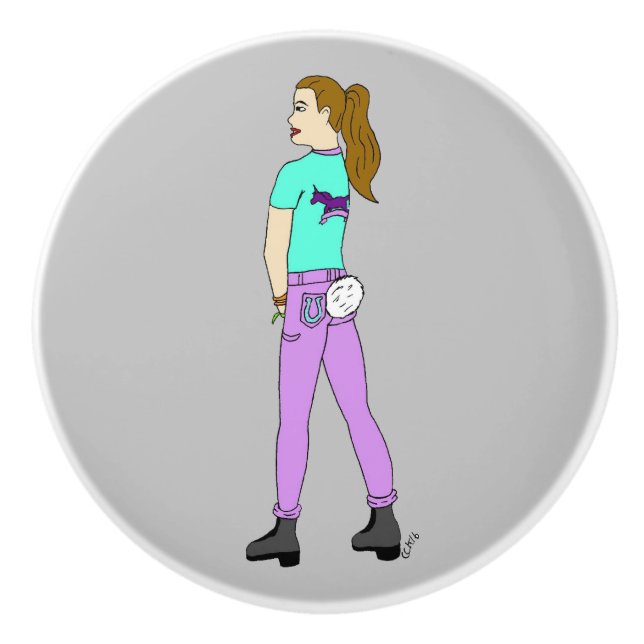 girl with a bunny tail   ceramic knob (Front)