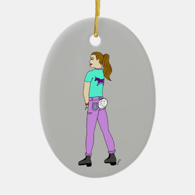 girl with a bunny tail   ceramic tree decoration (Front)
