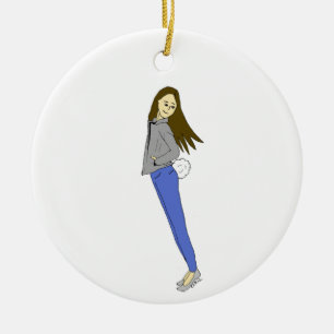 girl with a bunny tail ceramic tree decoration