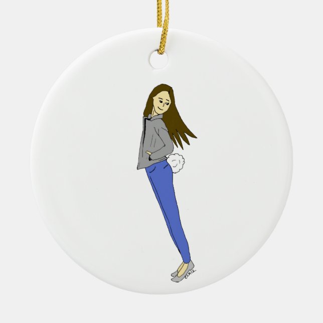 girl with a bunny tail   ceramic tree decoration (Front)