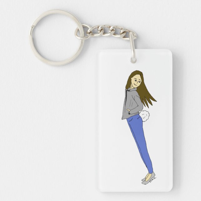 girl with a bunny tail  key ring (Front)