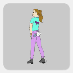 girl with a bunny tail square sticker