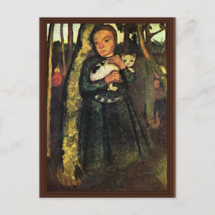 Girl With A Cat In The Birch Forest By Modersohn- Postcard