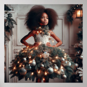 Girl with a Christmas tree dress Poster