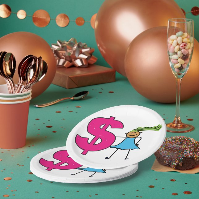 Girl With A Dollar Sign Paper Plate (Creator Uploaded)