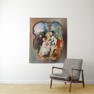 Girl With A Fan And Two Children In Elegant Dress Tapestry