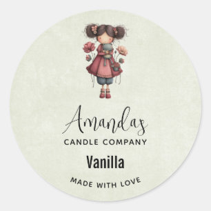 Girl with A Frog Doll Cute Candle Business Classic Round Sticker