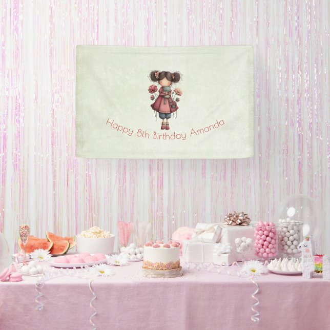 Girl with A Frog Doll Cute Whimsical Birthday Banner (Party)