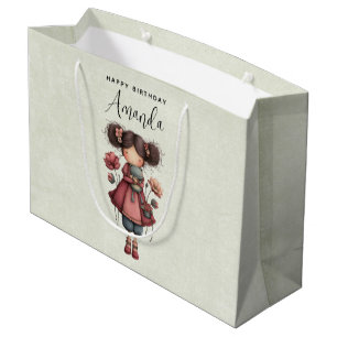Girl with A Frog Doll Cute Whimsical Birthday Large Gift Bag