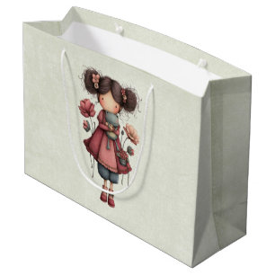Girl with A Frog Doll Cute Whimsical Large Gift Bag