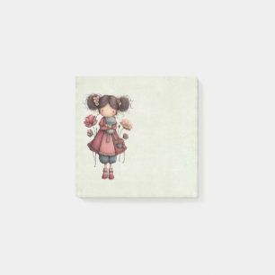 Girl with A Frog Doll Cute Whimsical Post-it Notes