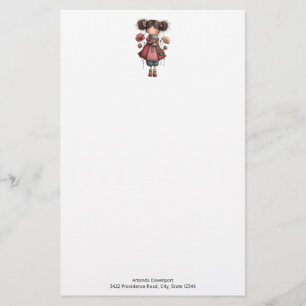 Girl with A Frog Doll Cute Whimsical Stationery