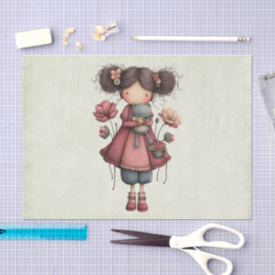 Girl with A Frog Doll Cute Whimsical Tissue Paper