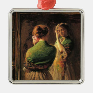 Girl With a Green Shawl (by Joseph DeCamp) Metal Tree Decoration