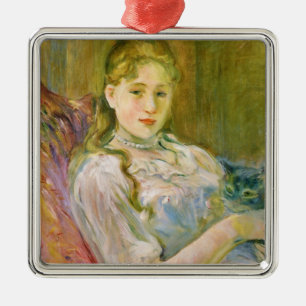 Girl with a Grey Pet Cat (by Berthe Morisot) Metal Tree Decoration