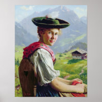 Girl with a Hat in Mountain Landscape